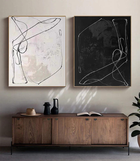 Black & White Abstract Painting SET OF 2 #AVG 009 - Ins artcanvas