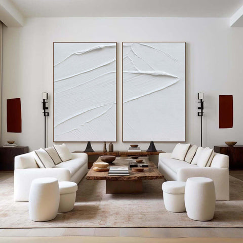 White Minimalist Abstract Painting SET OF 2 #AVG 016