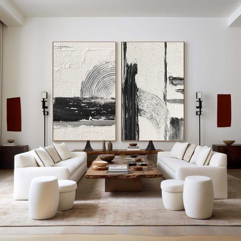 Black & White Abstract Painting SET OF 2 #AVG 029 - Ins artcanvas