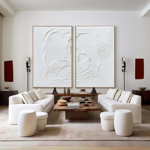 White Minimalist Abstract Painting SET OF 2 #AVG 017