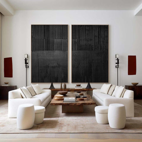 Black Minimalist Abstract Painting SET OF 2 #AVG 039