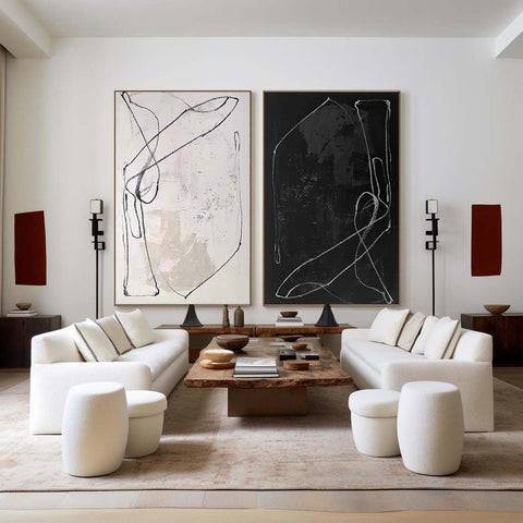 Black & White Abstract Painting SET OF 2 #AVG 009 - Ins artcanvas