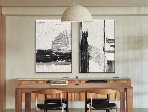 Black & White Abstract Painting SET OF 2 #AVG 029 - Ins artcanvas