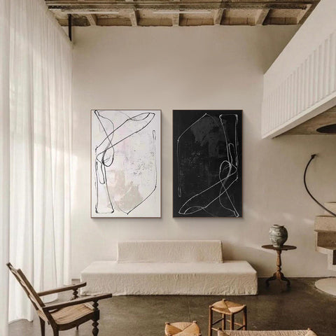 Black & White Abstract Painting SET OF 2 #AVG 009 - Ins artcanvas