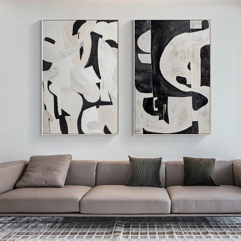 Black & White Abstract Painting SET OF 2 #LL 009 - Ins artcanvas