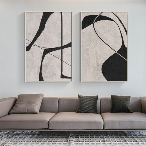 Black & White Abstract Painting SET OF 2 #CXA 013 - Ins artcanvas