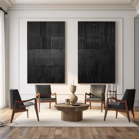 Black Minimalist Abstract Painting SET OF 2 #AVG 039