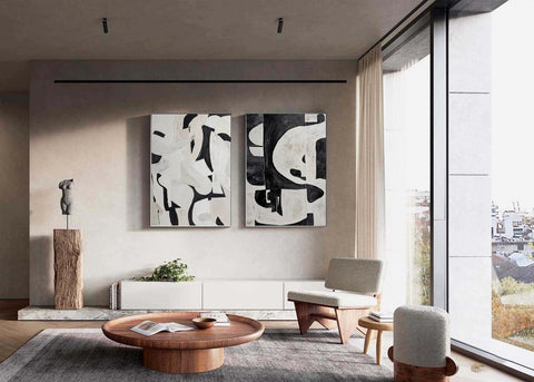 Black & White Abstract Painting SET OF 2 #LL 009 - Ins artcanvas