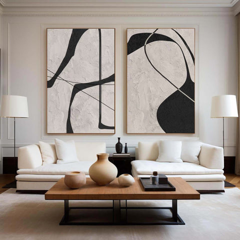 Black & White Abstract Painting SET OF 2 #CXA 013 - Ins artcanvas