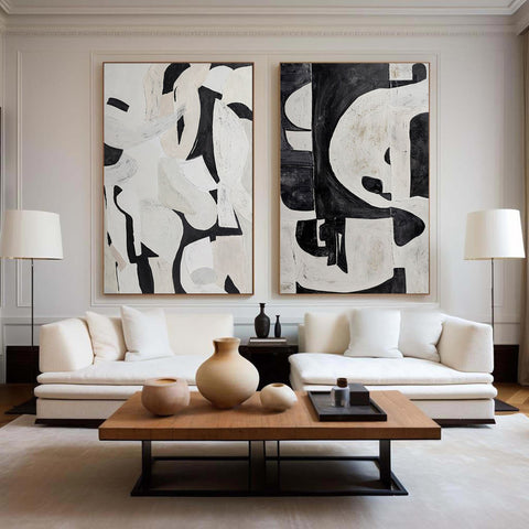 Black & White Abstract Painting SET OF 2 #LL 009 - Ins artcanvas