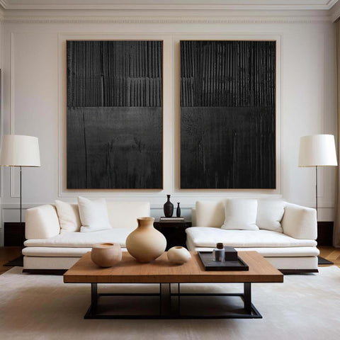 Black Minimalist Abstract Painting SET OF 2 #AVG 039