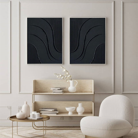 Black Minimalist Abstract Painting SET OF 2 #AVG 037