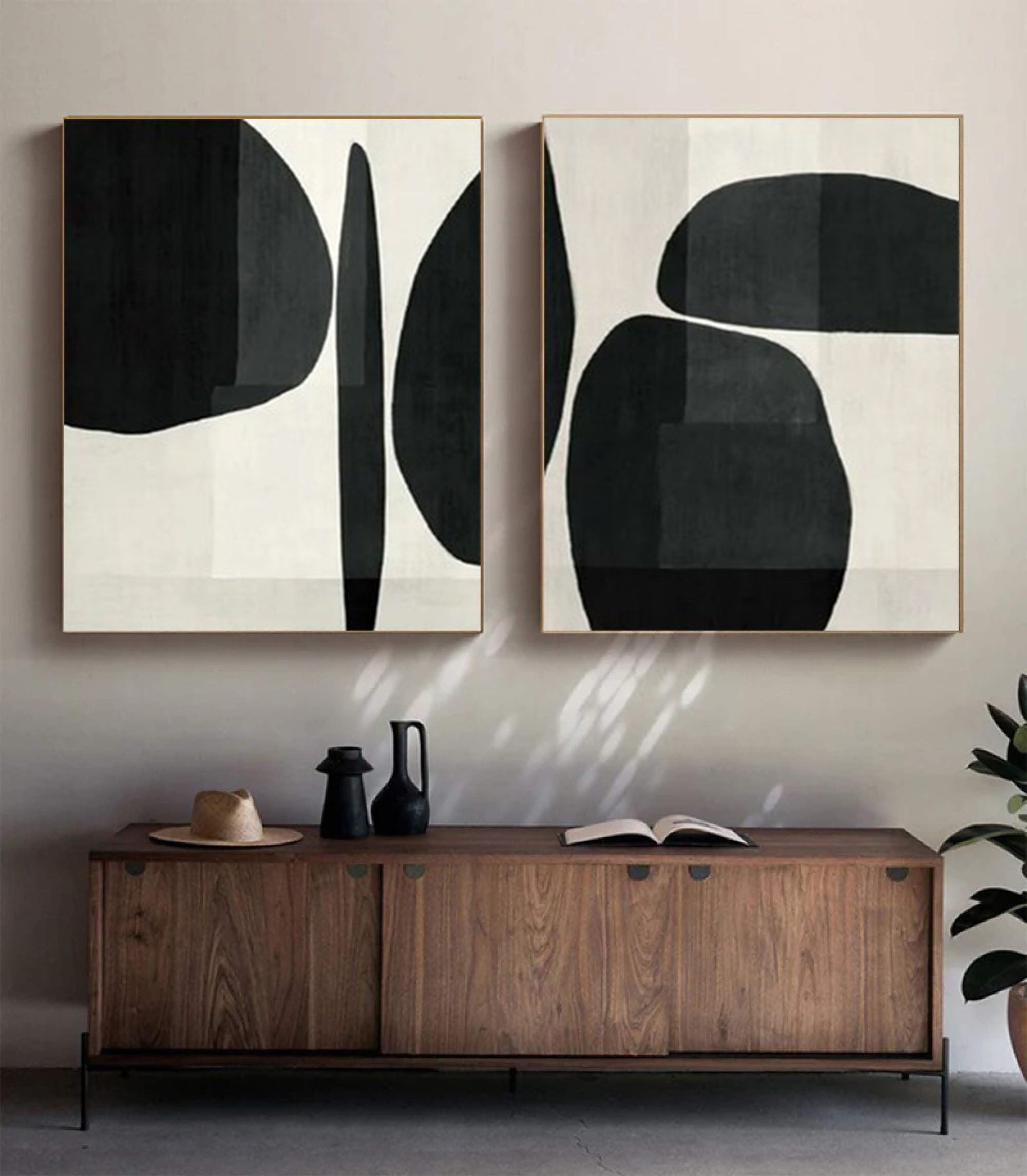 Abstract Geometric Canvas Art Black and White Painting Set of 2 #BWS 001 - Ins artcanvas