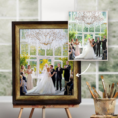 Custom Wedding Scene Oil Paintings: Personalized Group Portraits