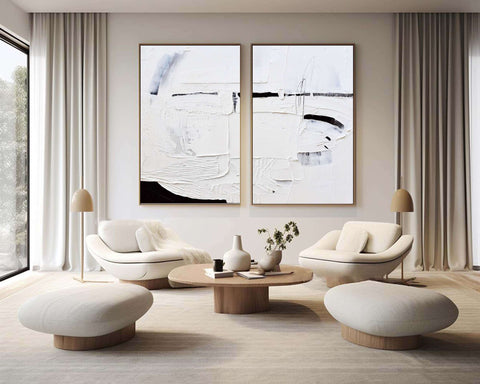 White Minimalist Abstract Painting SET OF 2 #AVG 018