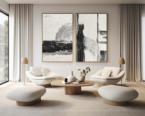 Black & White Abstract Painting SET OF 2 #AVG 029 - Ins artcanvas