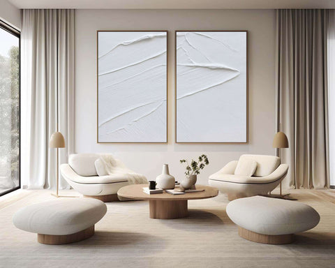 White Minimalist Abstract Painting SET OF 2 #AVG 016