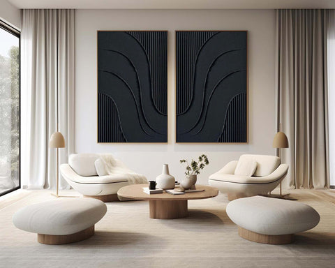 Black Minimalist Abstract Painting SET OF 2 #AVG 037