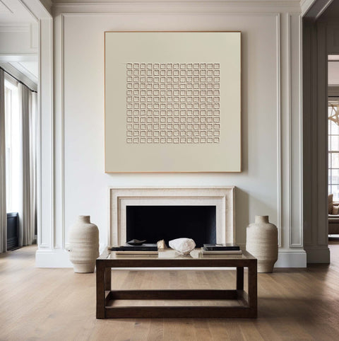 Modern Beige Grid Texture Wabi Sabi Wall Art #WS 010