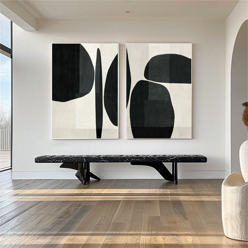 Abstract Geometric Canvas Art Black and White Painting Set of 2 #BWS 001 - Ins artcanvas