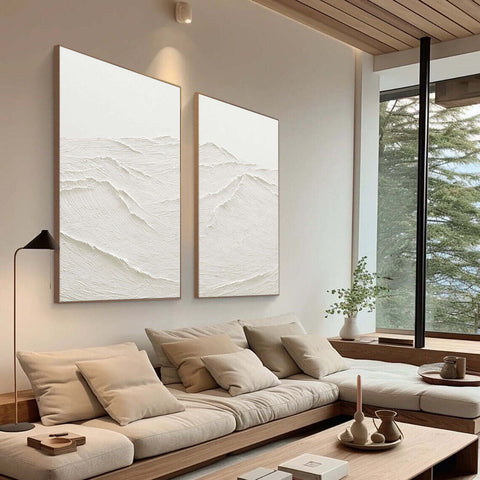 White Minimalist Abstract Painting SET OF 2 #AVG 024