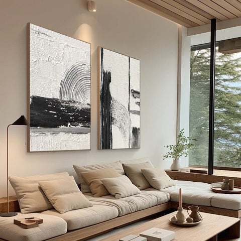 Black & White Abstract Painting SET OF 2 #AVG 029 - Ins artcanvas