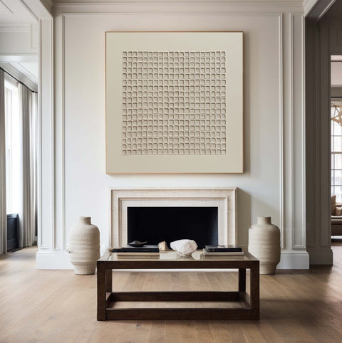 Modern Beige Grid Texture Wabi Sabi Wall Art #WS 013