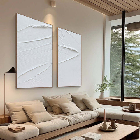 White Minimalist Abstract Painting SET OF 2 #AVG 016