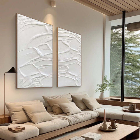 White Minimalist Abstract Painting SET OF 2 #AVG 021