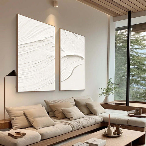 White Minimalist Abstract Painting SET OF 2 #AVG 023