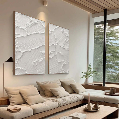 White Minimalist Abstract Painting SET OF 2 #AVG 026