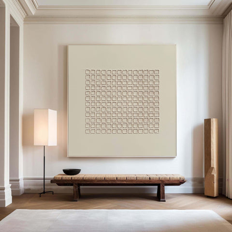 Modern Beige Grid Texture Wabi Sabi Wall Art #WS 010