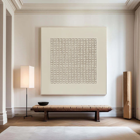 Modern Beige Grid Texture Wabi Sabi Wall Art #WS 011