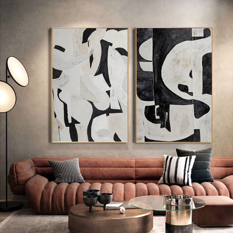 Black & White Abstract Painting SET OF 2 #LL 009 - Ins artcanvas