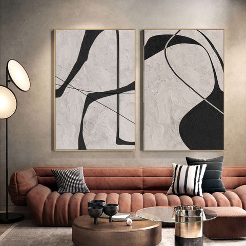 Black & White Abstract Painting SET OF 2 #CXA 013 - Ins artcanvas