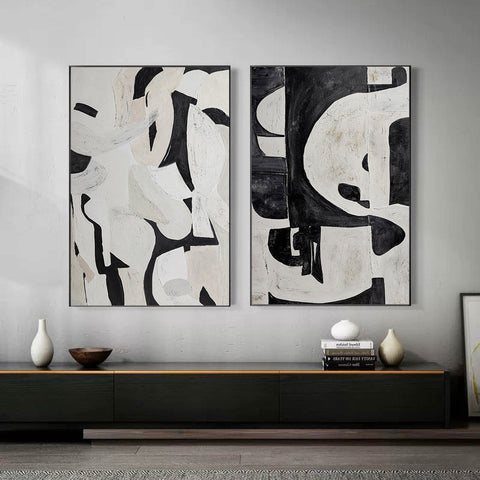 Black & White Abstract Painting SET OF 2 #LL 009 - Ins artcanvas