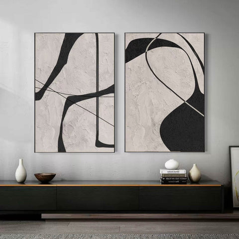 Black & White Abstract Painting SET OF 2 #CXA 013 - Ins artcanvas