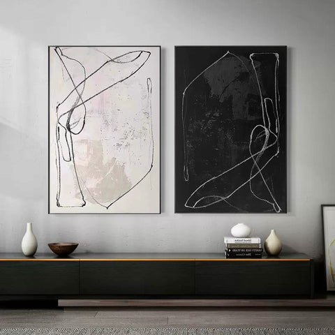 Black & White Abstract Painting SET OF 2 #AVG 009 - Ins artcanvas