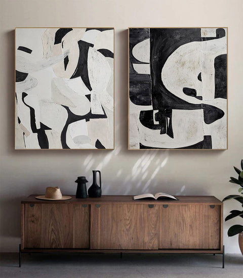 Black & White Abstract Painting SET OF 2 #LL 009 - Ins artcanvas