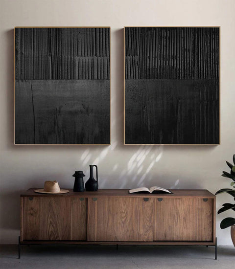 Black Minimalist Abstract Painting SET OF 2 #AVG 039