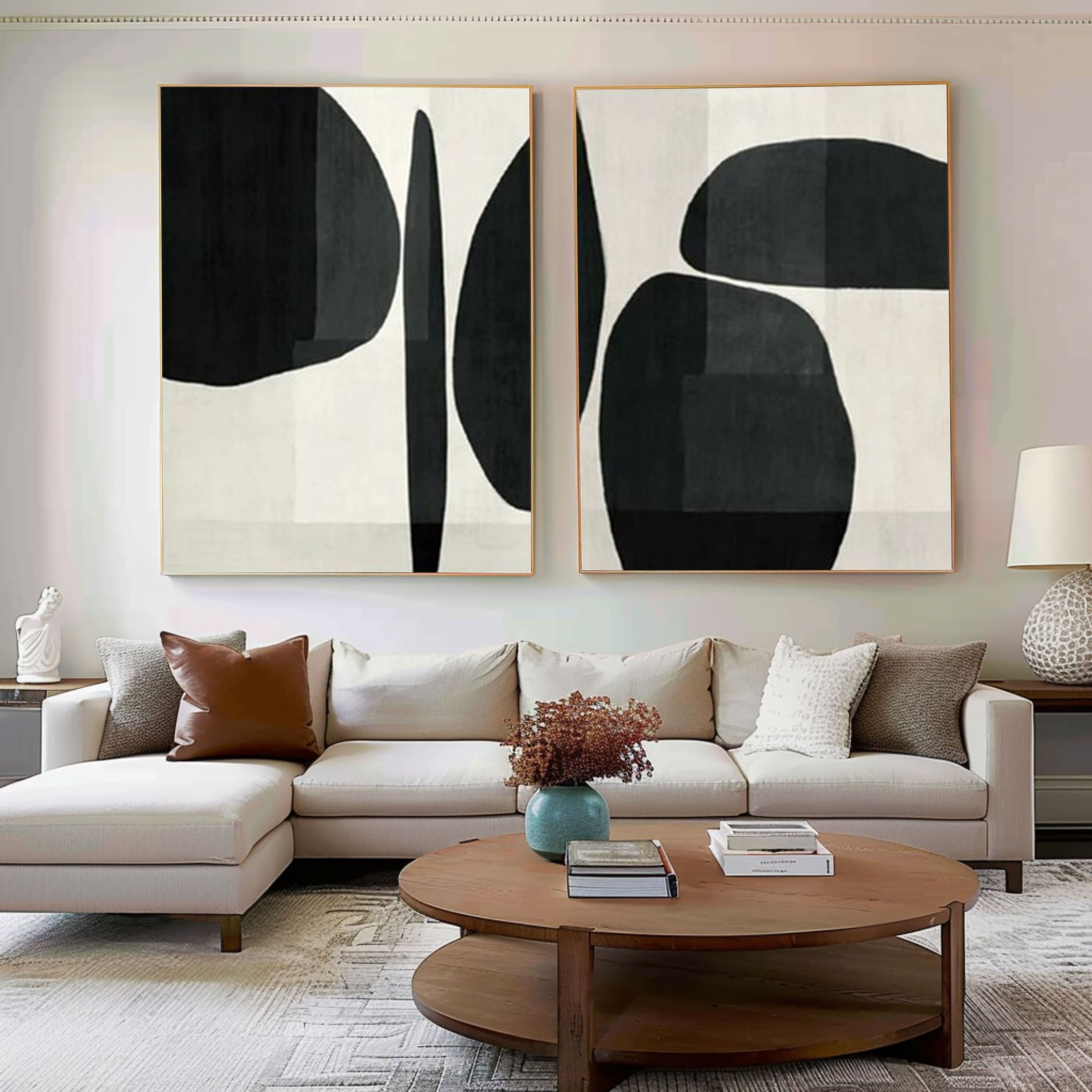 Abstract Geometric Canvas Art Black and White Painting Set of 2 #BWS 001 - Ins artcanvas