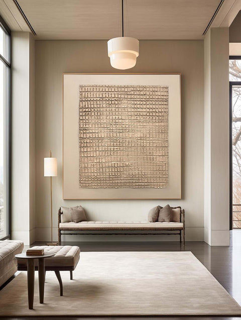 Modern Beige Grid Texture Wabi Sabi Wall Art #WS 016