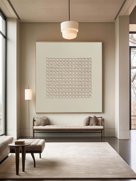 Modern Beige Grid Texture Wabi Sabi Wall Art #WS 010