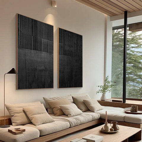 Black Minimalist Abstract Painting SET OF 2 #AVG 039