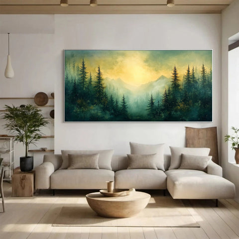 Vibrant Forest Landscape Painting Large Tree Canvas Art #FT 047