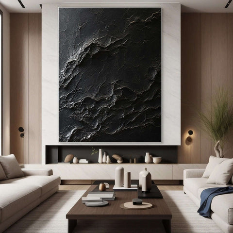 【customer order】Elegant Black Abstract Sculpture Paintin Textured Canvas Art #BM 074