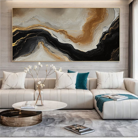 Abstract Ripples Gold and Black Modern Art #BBM 043 - Ins artcanvas