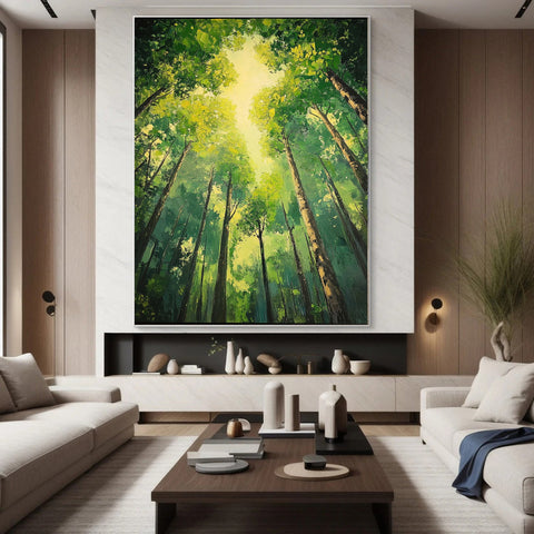 Vibrant Forest Landscape Painting Large Tree Canvas Art #FT 045