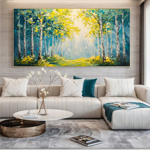 Vibrant Forest Landscape Painting Large Tree Canvas Art #FT 043