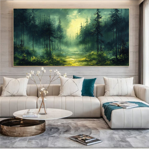 Vibrant Forest Landscape Painting Large Tree Canvas Art #FT 046